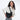 A woman wearing a Sherpani Milli Raven Black Mini Messenger on her shoulder against a white background.  #color_raven-black