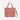 A Sherpani Jetsetter Desert Pink Travel Tote Bag, back view showing luggage strap and RFID pocket on white backdrop.   #color_desert-pink